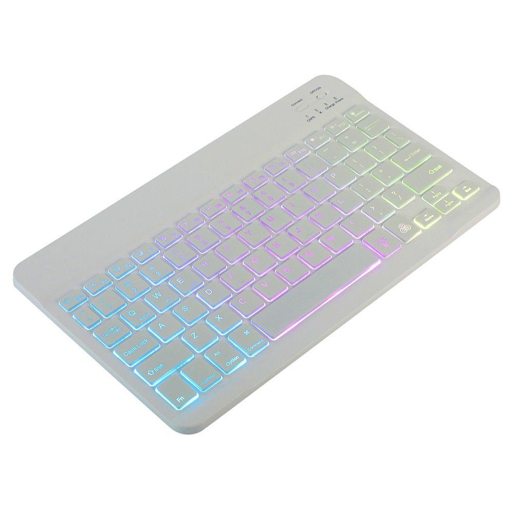 Keyboards | 10 inch Wireless BT Keyboard Ultra-thin Rechargeable BT Keyboard Three-system Compatible Mixed Light Effect White White_2 Computer Peripherals Keyboards