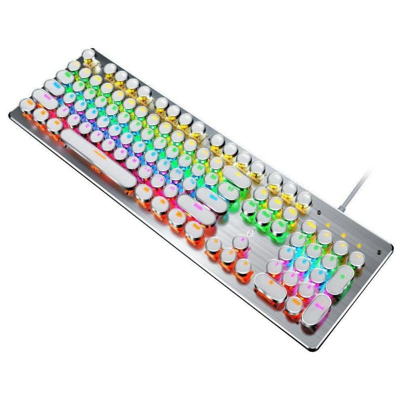 Keyboards | 104-Key Wired Mechanical Keyboard Blue Switch Ergonomic Design RGB Backlight Multiple Lighting Modes Compact Layout Free Game Keyboard Compatible with Windows & MAC Portable White Computer Peripherals Keyboards