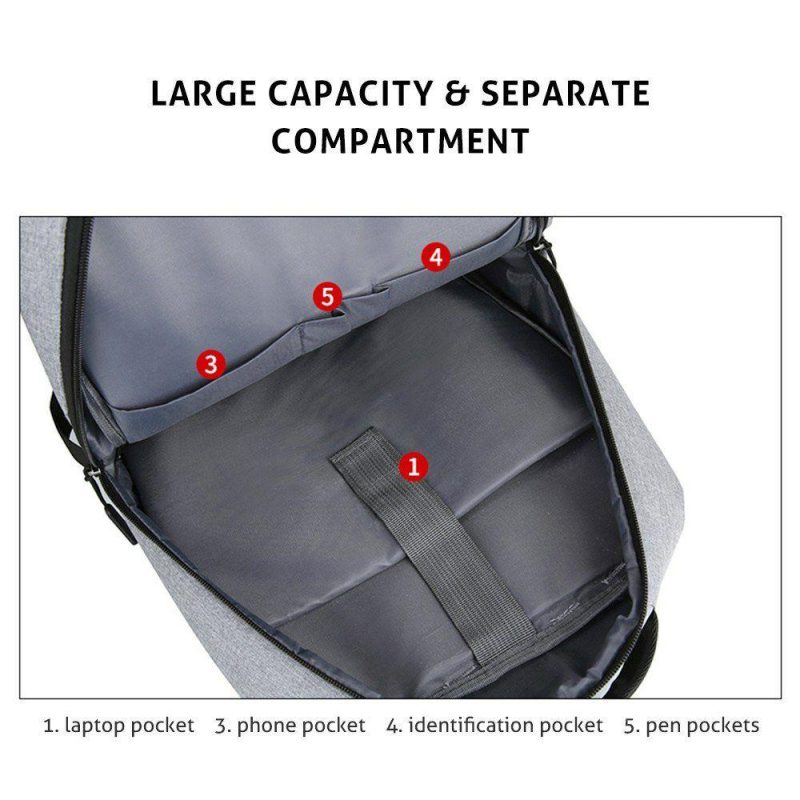 Laptop Bags | Travel Laptop Backpack with USB Charging Port Durable Large Capacity Separate Compartment Business Backpacks Fits 15/17 Inch Computer Bag Grey Laptop Bags Grey