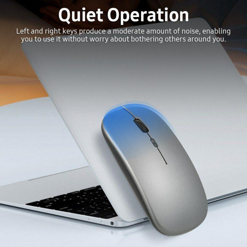 Mice | 2.4G BT 5.0 Wireless Ergonomic Slim Mouse Less Noise 3 Adjustable DPI Levels Rechargeable Mouse for Laptop, Computer, Black Grey Computer Peripherals Grey