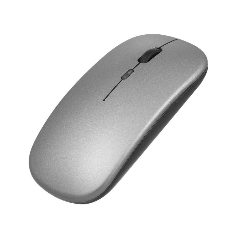 Mice | 2.4G BT 5.0 Wireless Ergonomic Slim Mouse Less Noise 3 Adjustable DPI Levels Rechargeable Mouse for Laptop, Computer, Black Grey Computer Peripherals Grey