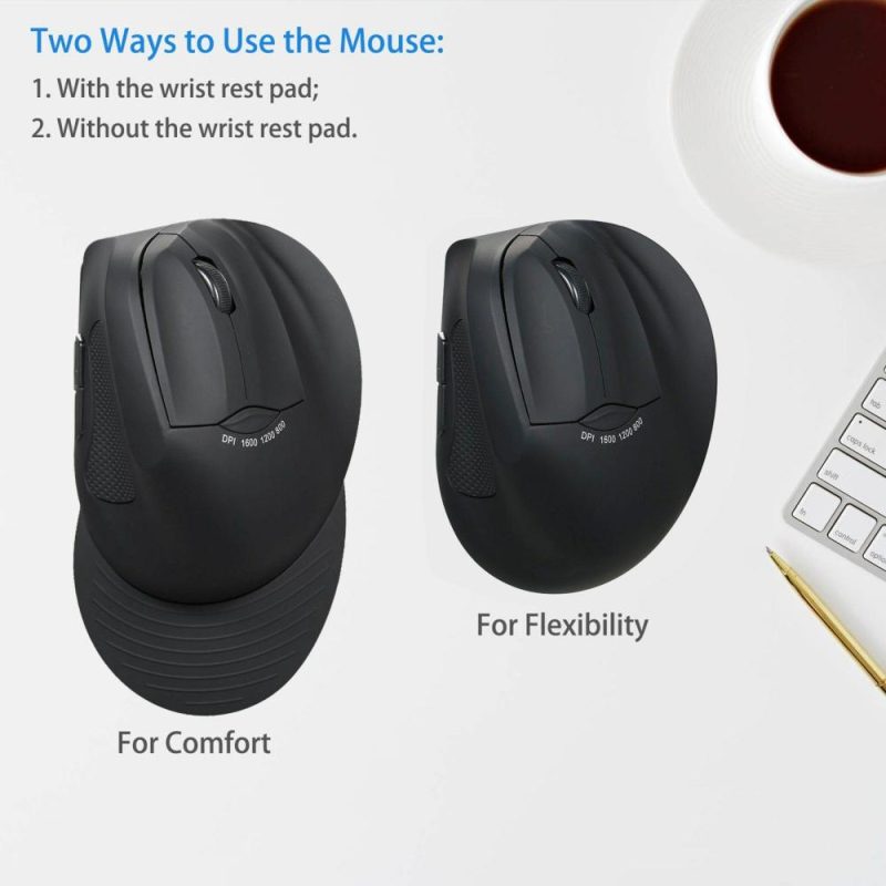 Mice | 2.4G Wireless Optical Mouse Vertical Mouse 6 Keys Ergonomic Office Mice with 3-gear Adjustable DPI for PC Laptop Black Black Computer Peripherals Black