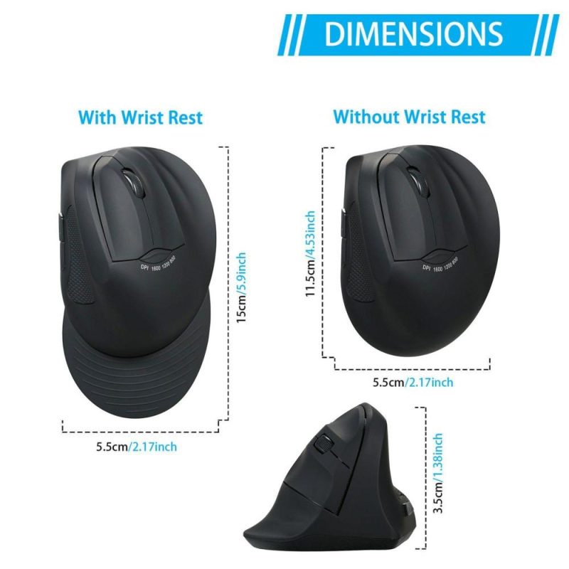 Mice | 2.4G Wireless Optical Mouse Vertical Mouse 6 Keys Ergonomic Office Mice with 3-gear Adjustable DPI for PC Laptop Black Black Computer Peripherals Black