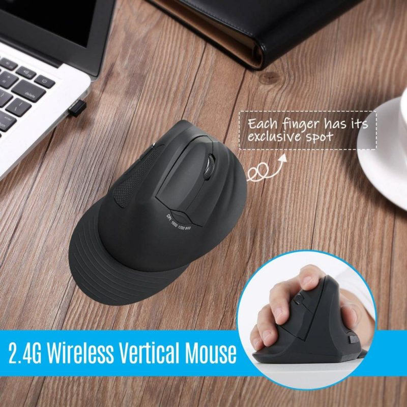 Mice | 2.4G Wireless Optical Mouse Vertical Mouse 6 Keys Ergonomic Office Mice with 3-gear Adjustable DPI for PC Laptop Black Black Computer Peripherals Black