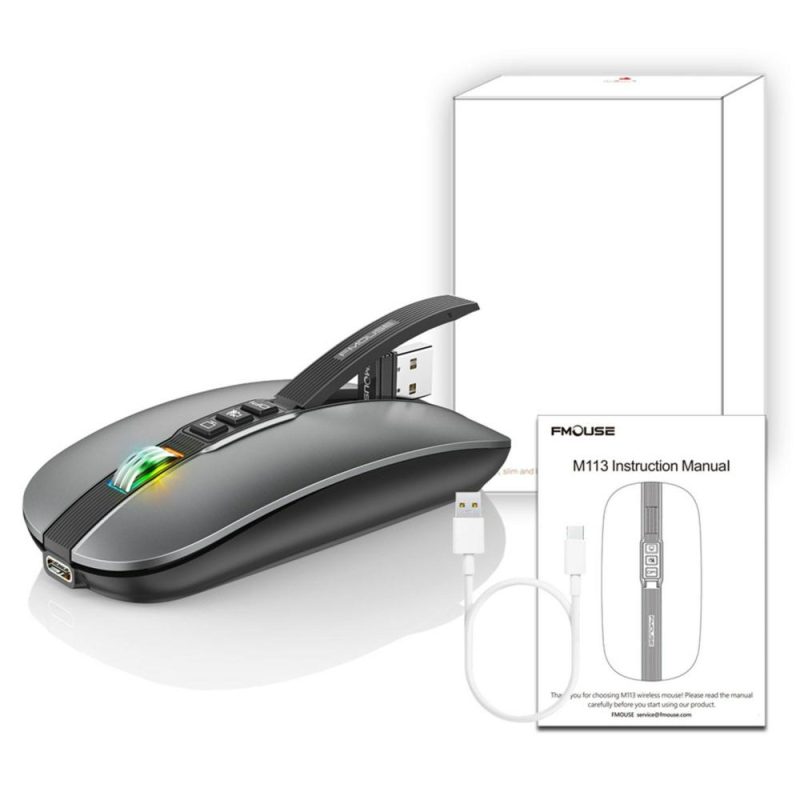 Mice | M113 Mouse 2.4G Wireless BT5.1 Slim Rechargeable Slience Mouse for PC Computer Notebook with USB Receiver 2400 DPI Adjustable Level Grey Computer Peripherals Grey