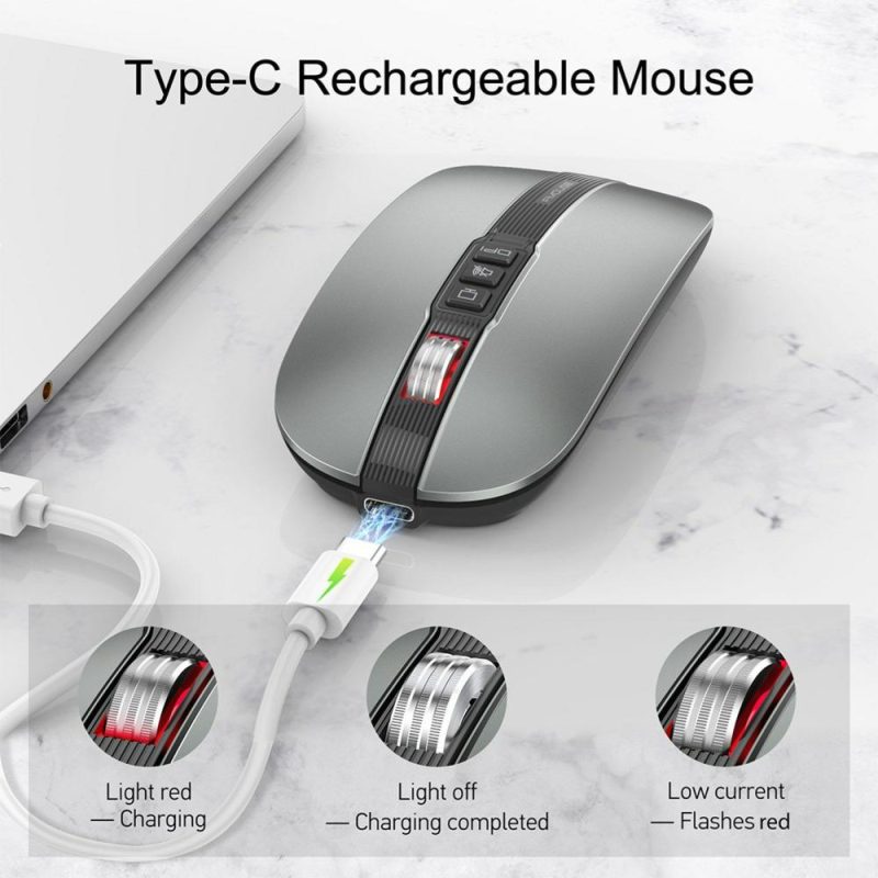 Mice | M113 Mouse 2.4G Wireless BT5.1 Slim Rechargeable Slience Mouse for PC Computer Notebook with USB Receiver 2400 DPI Adjustable Level Grey Computer Peripherals Grey