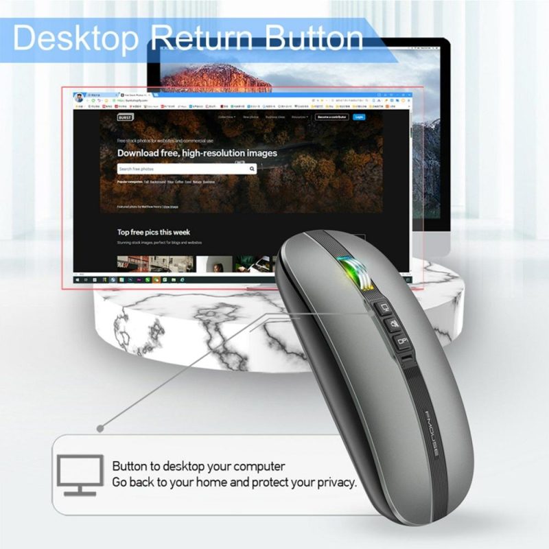 Mice | M113 Mouse 2.4G Wireless BT5.1 Slim Rechargeable Slience Mouse for PC Computer Notebook with USB Receiver 2400 DPI Adjustable Level Grey Computer Peripherals Grey