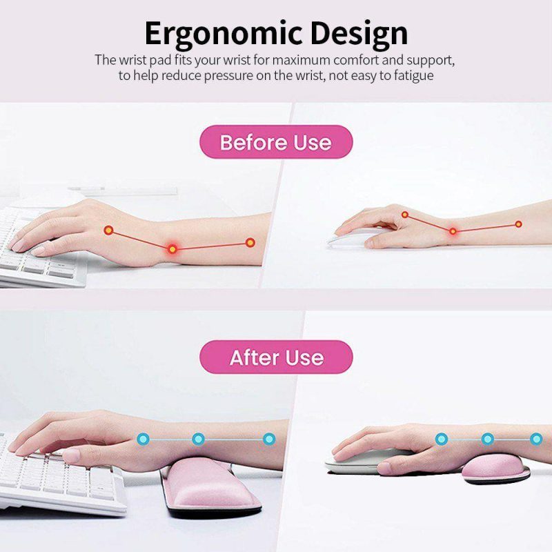 Mice | Memory Foam Keyboard Mouse Wrist Pad Set Office Gaming Keyboard Mouse Wrist Pads with Lycra Fabric Anti-slip Base Pink Rose Computer Peripherals Mice