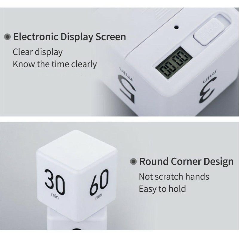 Other | Portable Cube Timer Digital Kitchen Timer Countdown Alarm 15-20-30-60 Minutes Flip Timing with Digital Display Time Management for Study Sports Cooking Gaming Office White Office & School Supplies Other