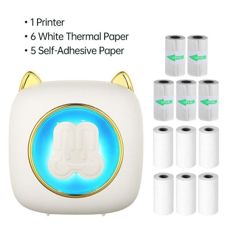 Printers & Supplies | Mini Pocket Printer Portable Thermal Printer with 6 Roll Thermal Paper + 5 Adhesive Paper 57x25mm Gift for Kids Study Work Office Compatible with Android iOS System Office & School Supplies Printers & Supplies