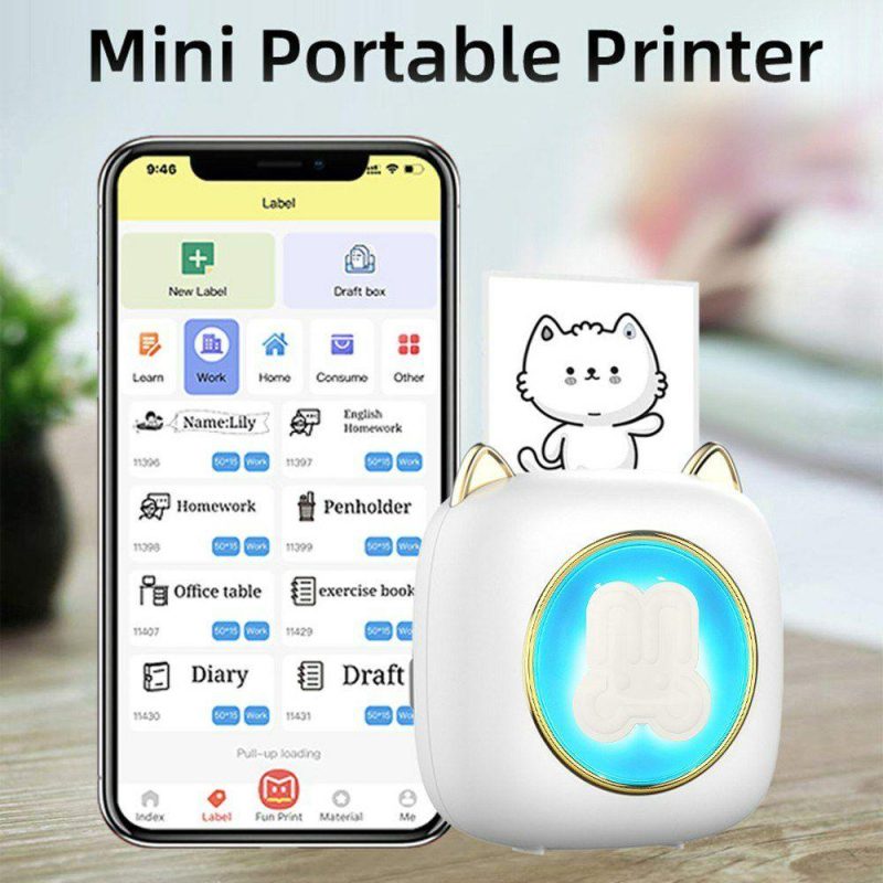 Printers & Supplies | Mini Pocket Printer Portable Thermal Printer with 6 Roll Thermal Paper + 5 Adhesive Paper 57x25mm Gift for Kids Study Work Office Compatible with Android iOS System Office & School Supplies Printers & Supplies