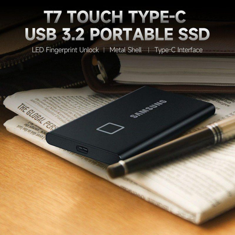 Solid State Drives | T7 Touch Type-C USB 3.2 500GB Portable SSD up to 1050MB/s Sequential Read Speed Fingerprint Identification Blue Silver Flash Drives & Storage Silver