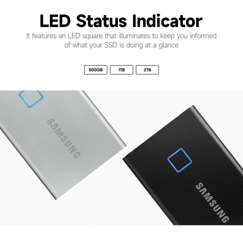 Solid State Drives | T7 Touch Type-C USB 3.2 500GB Portable SSD up to 1050MB/s Sequential Read Speed Fingerprint Identification Blue Silver Flash Drives & Storage Silver