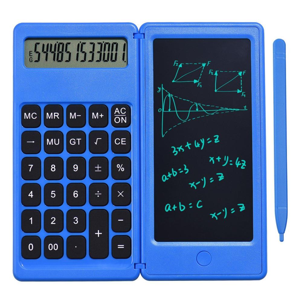 Tablet Accessories | Foldable Calculator & 6 Inch LCD Writing Tablet Digital Drawing Pad 12 Digits Display with Stylus Pen Erase Button for Children Adults Home Office School Use Blue Tablet Accessories Blue