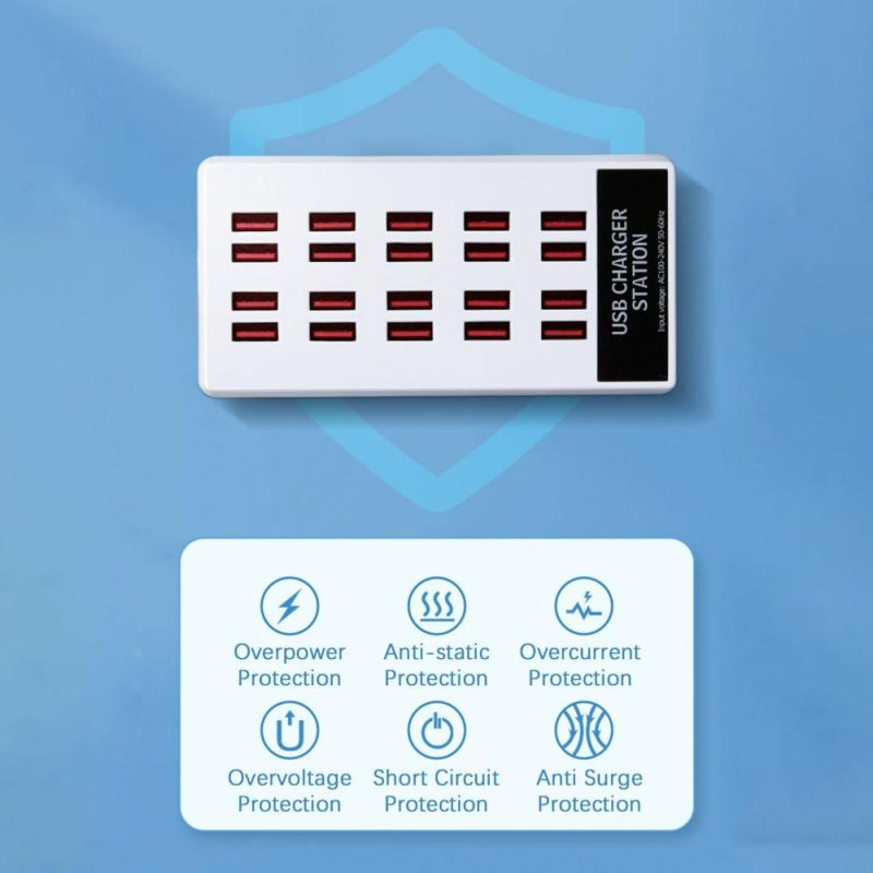 USB Hubs | 100W USB Charging Station USB Plug Charger 20-port Desktop Charger Compatible with IOS & Android System And iPhone/Huawei/Xiaomi/Samsung/OPPO/VIVO Computer Peripherals USB Hubs