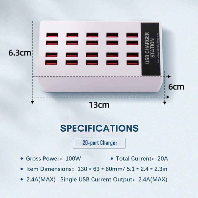 USB Hubs | 100W USB Charging Station USB Plug Charger 20-port Desktop Charger Compatible with IOS & Android System And iPhone/Huawei/Xiaomi/Samsung/OPPO/VIVO Computer Peripherals USB Hubs