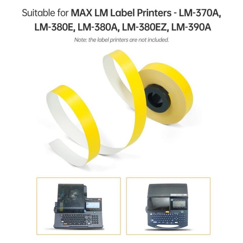 Printers & Supplies | 10-Pack PET Label Tapes Refills For MAX LM Label Printers LM-370A/ LM-380E/ LM-380A/ LM-380EZ/ LM-390A  – 9mmx8m Yellow Office & School Supplies Printers & Supplies